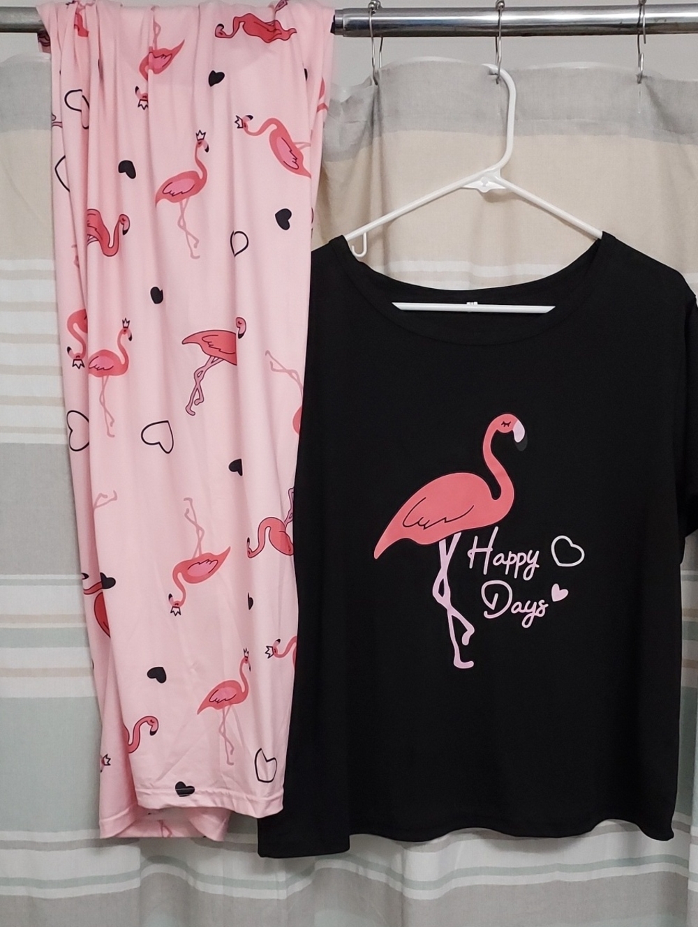 Women’s Flamingo Print Sleep Set - Black & Pink